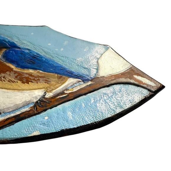 Eastern Bluebird Hand Painted Leather 3D Embossed Art Signed Folk Art Primitive - Picture 5 of 12